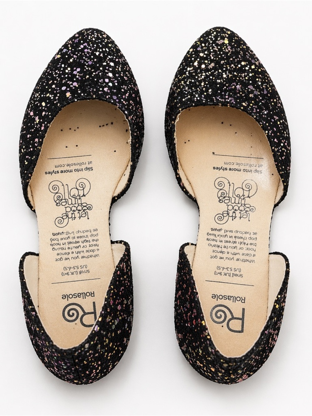 Rollasole Glitter D’Orsay Flats Womens Size Small 5.5-6 Black Sparkle Shoes - Picture 4 of 5